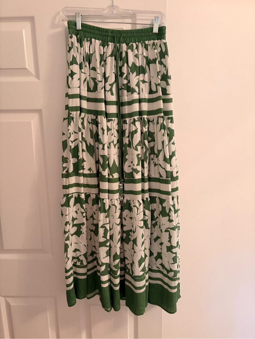 Pinch Green and White Floral Tiered Maxi Skirt